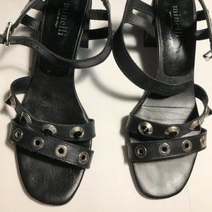Ladies New Black sandals with silver close buckles